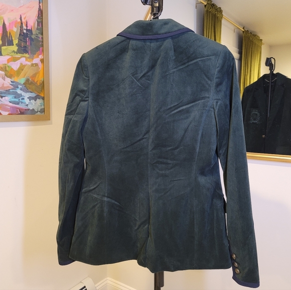 Tommy Hilfiger Green Monogrammed Velvet Blazer with Navy Trim Size 4 - Picture 5 of 8